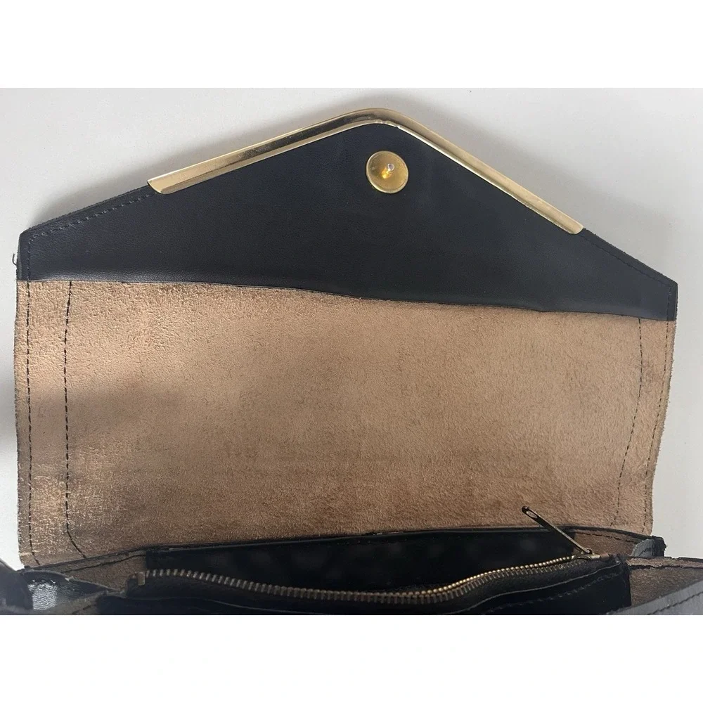 Vintage Made In Korea Genuine Leather‎ Clutch Wristlet Black Envelope Style Snap